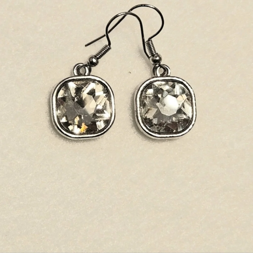 Swarovski Crystal Cushion Cut Dangle Earrings - Sterling Silver Hook